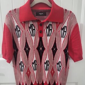 AMIRI Argyle Jacquard Knit Cotton Polo Shirt Red